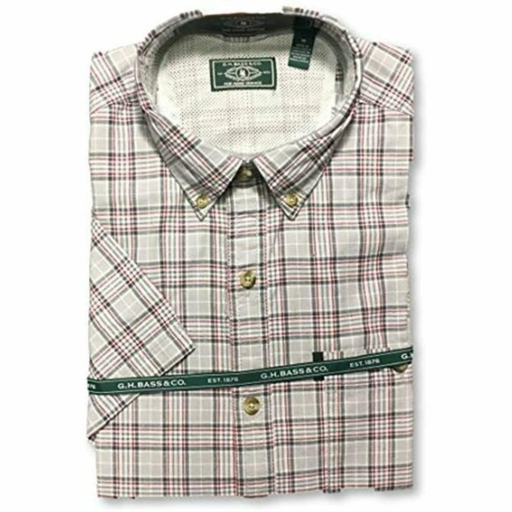 G.H. Bass & Co.. Men's Short Sleeve Madawaska Plaid Trail Shirt  Alloy Medium M